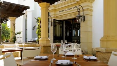 Closeup on table setup in Convivo dining area at Santa Barbara