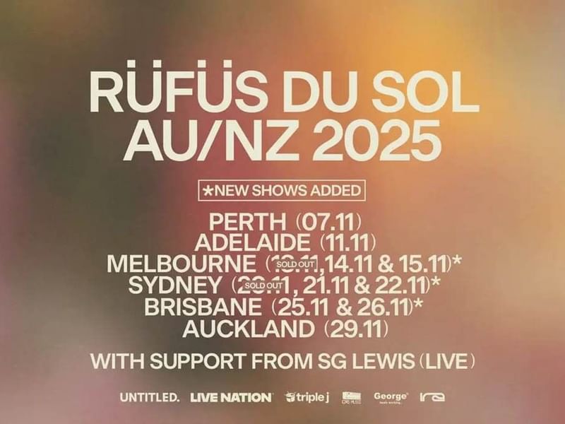 Rufus Du Sol in Qudos Bank Arena Event poster used at Pullman Sydney Olympic Park