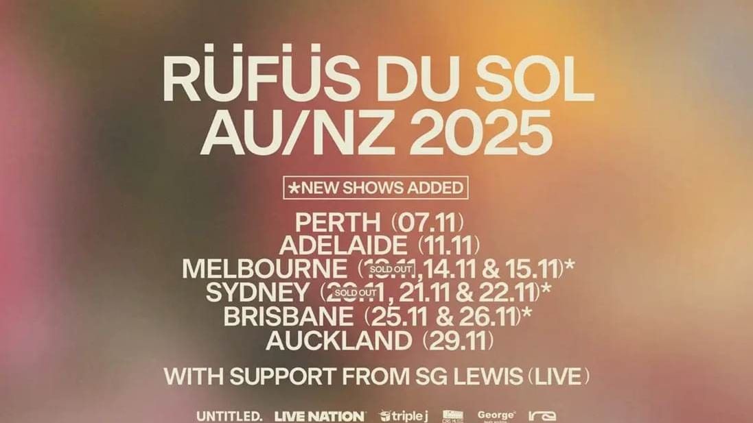 Rufus Du Sol in Qudos Bank Arena Event poster used at Pullman Sydney Olympic Park