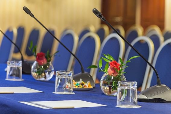 Microphones setup on the table at Hotel Plaza San Francisco