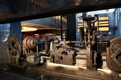 Detailed photo of steel art within the lobby
