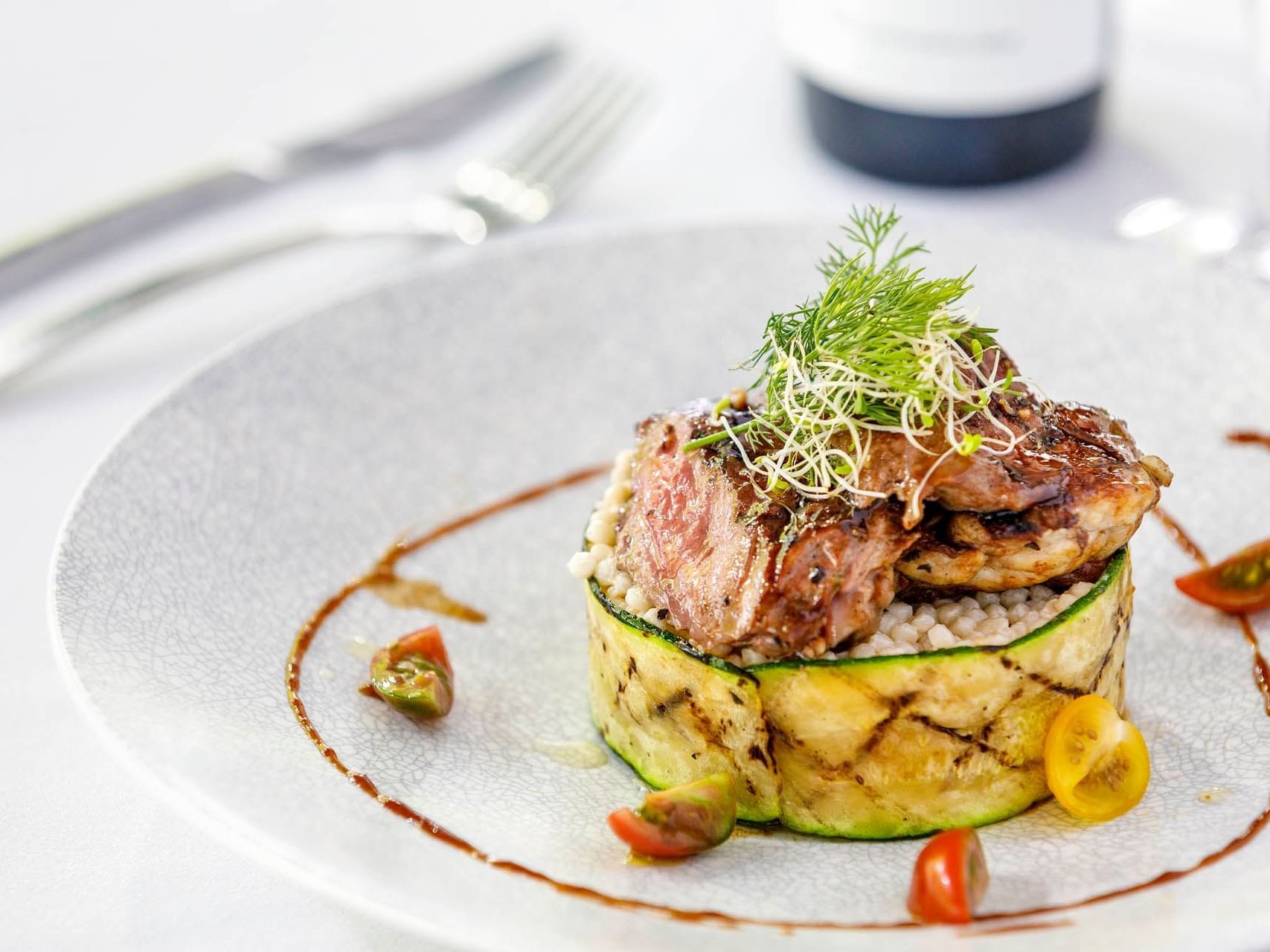 Close-up of a fine dish served in a restaurant at Grand Chancellor Melbourne