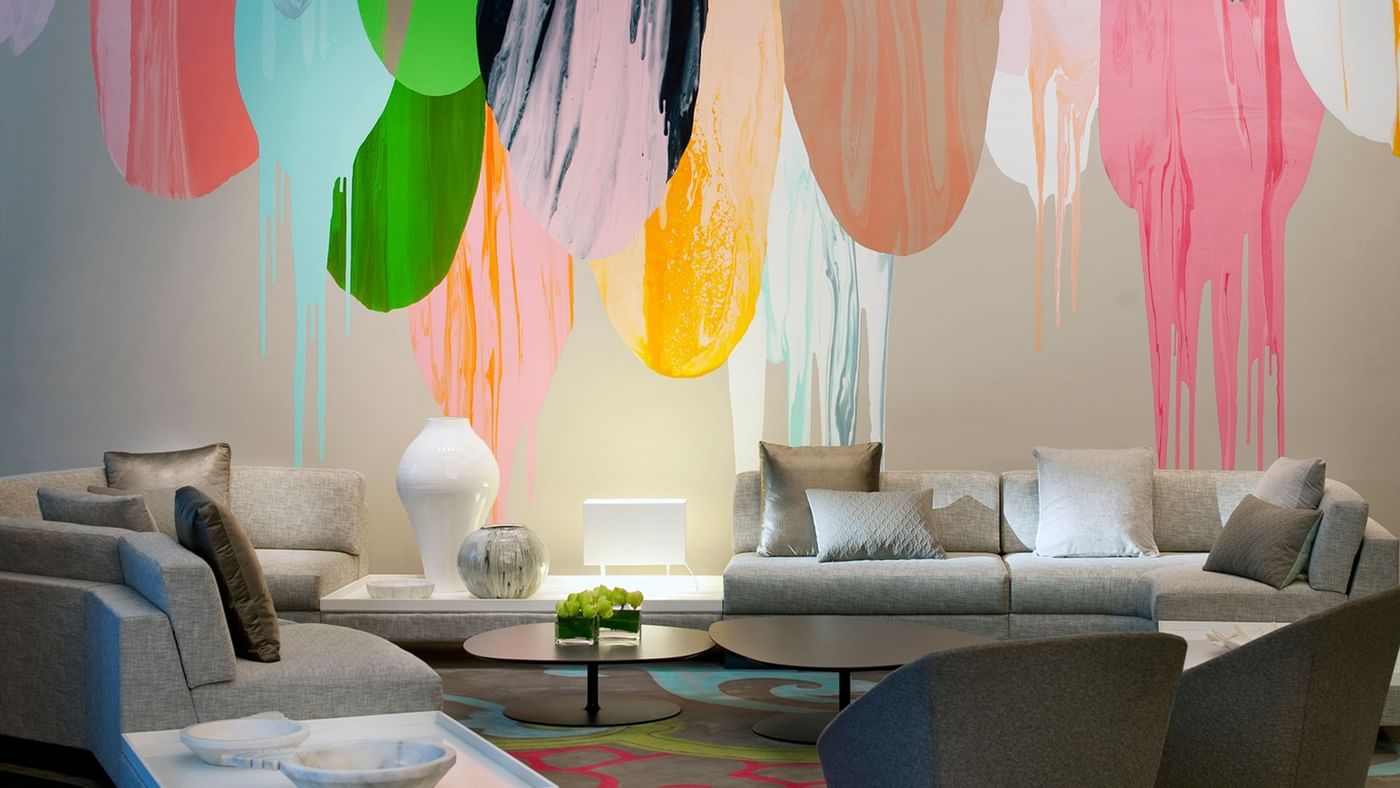 Lobby area with an iconic wall art at Crown Metropol Melbourne