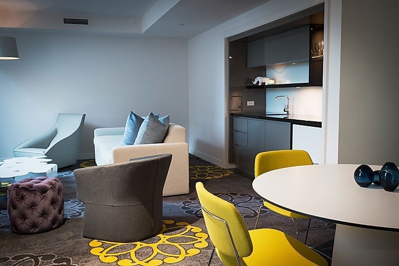 Dining & lounge area in Gem Penthouse at Como Melbourne