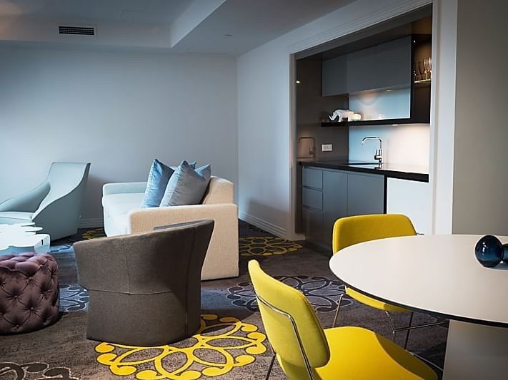 Dining & lounge area in Gem Penthouse at Como Melbourne