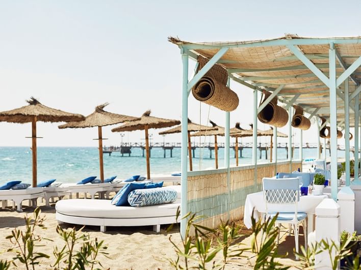 Cabana & sun beds by the beach at Marbella Club