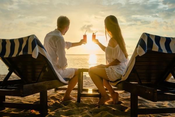 Bride and groom enjoying a costal getaway on their second honeymoon in the UK