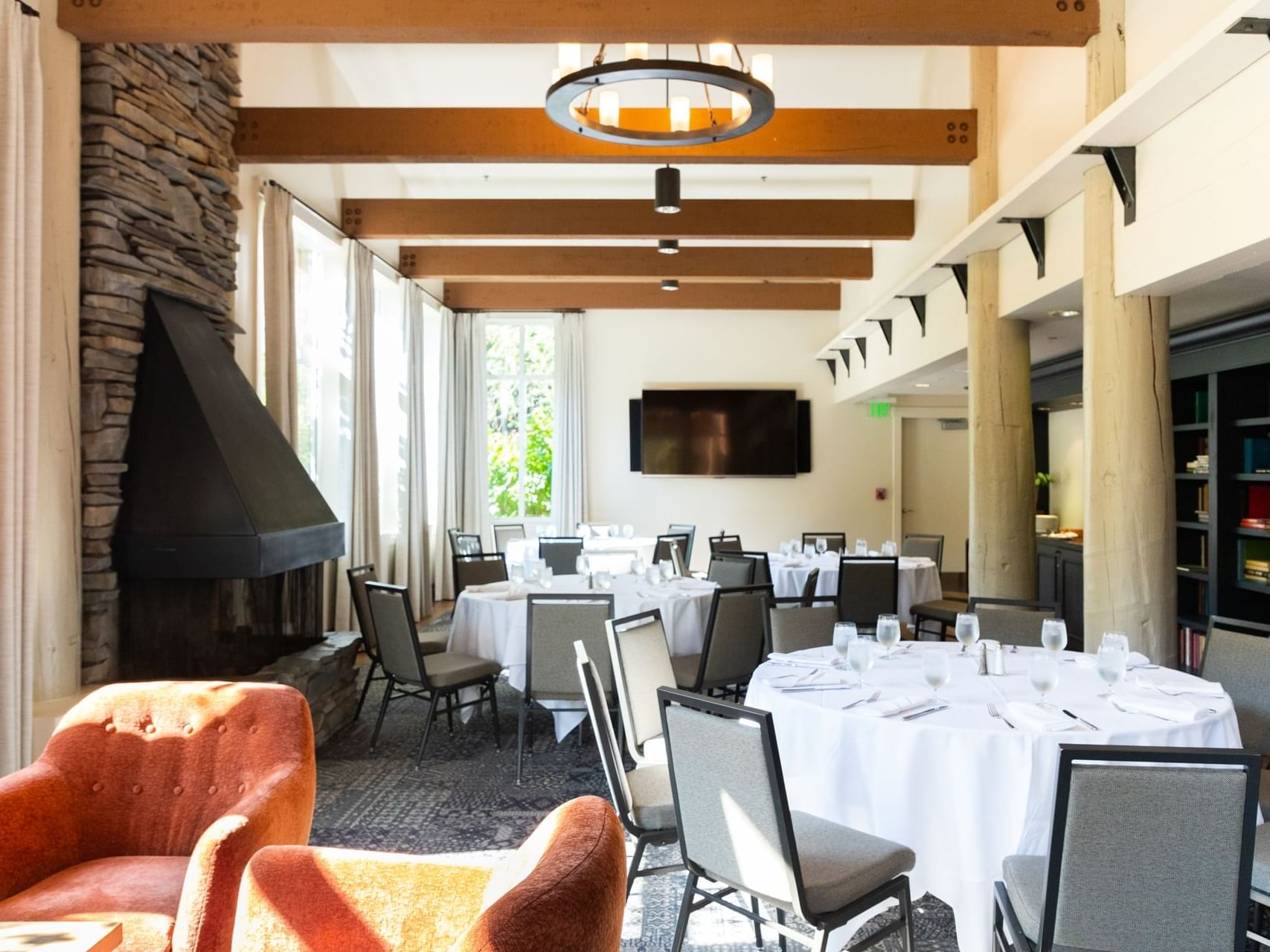Banquet tables set-up in The Twanoh Room at Alderbrook Resort & Spa