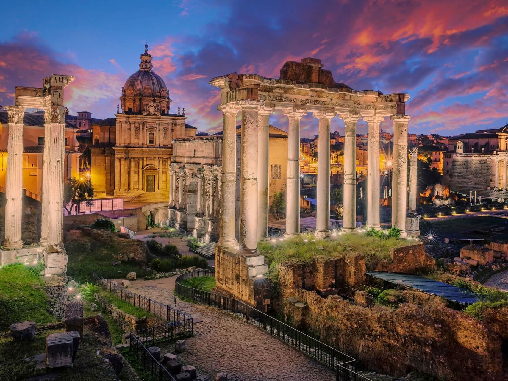 View of sunsetting on the Roman Forum near The Independent