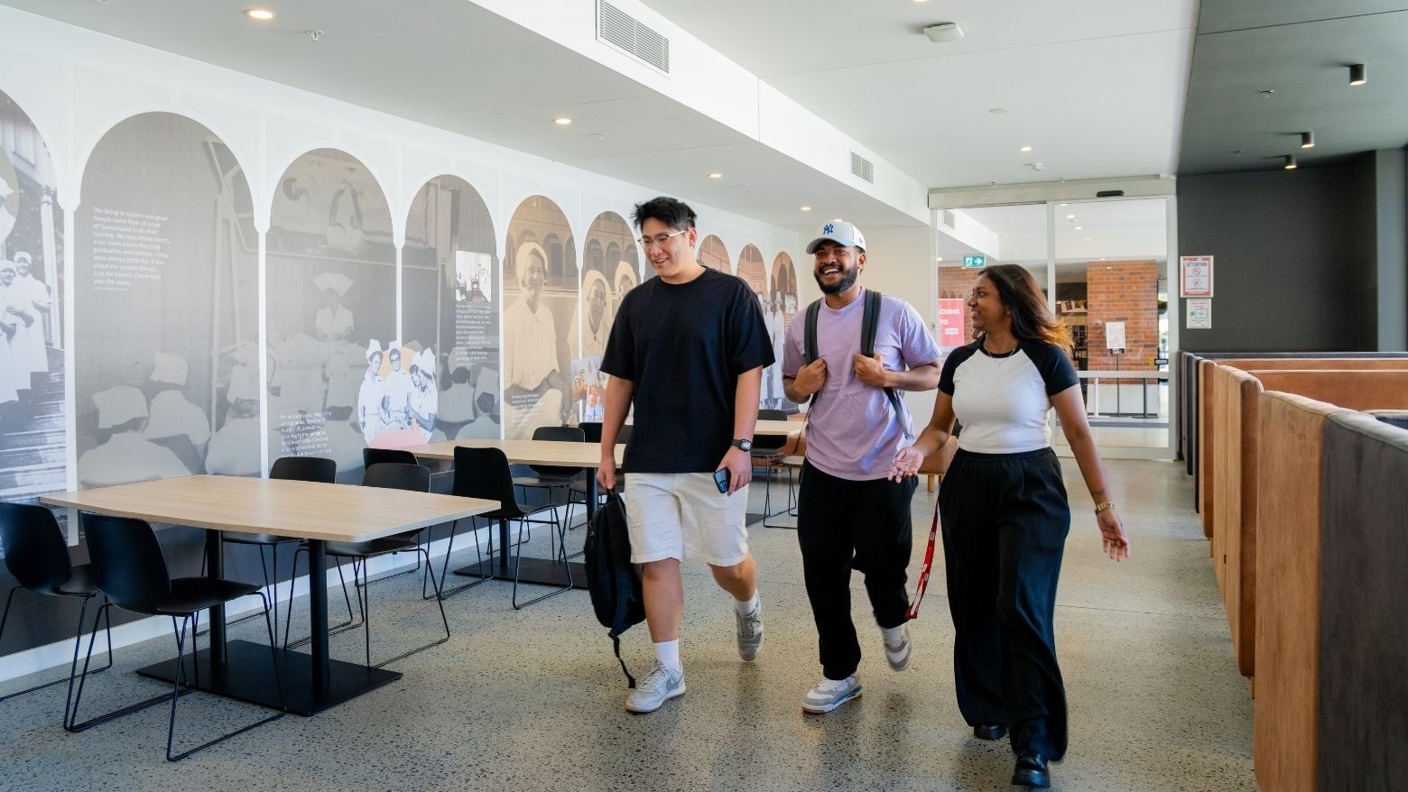 Students walking through hallway at UniLodge Herston.