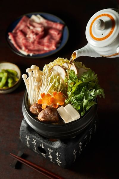 Close-up of Sukiyaki served at Hanoi Daewoo Hotel
