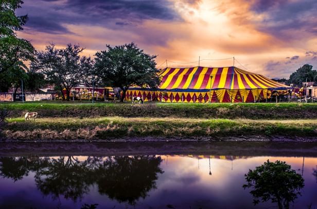 Striped circus tent by the Florida Mall near Lake Buena Vista Resort Village & Spa