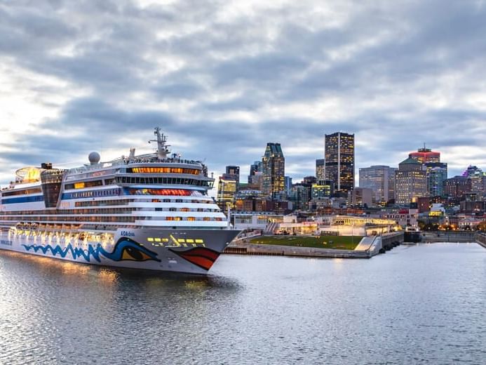 A cruise ship sailing near Old Montréal at Travelodge Montreal Centre