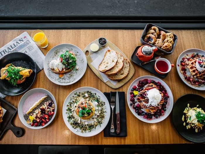 Overview of variety of dishes in Jasper Kitchen, Jasper Hotel