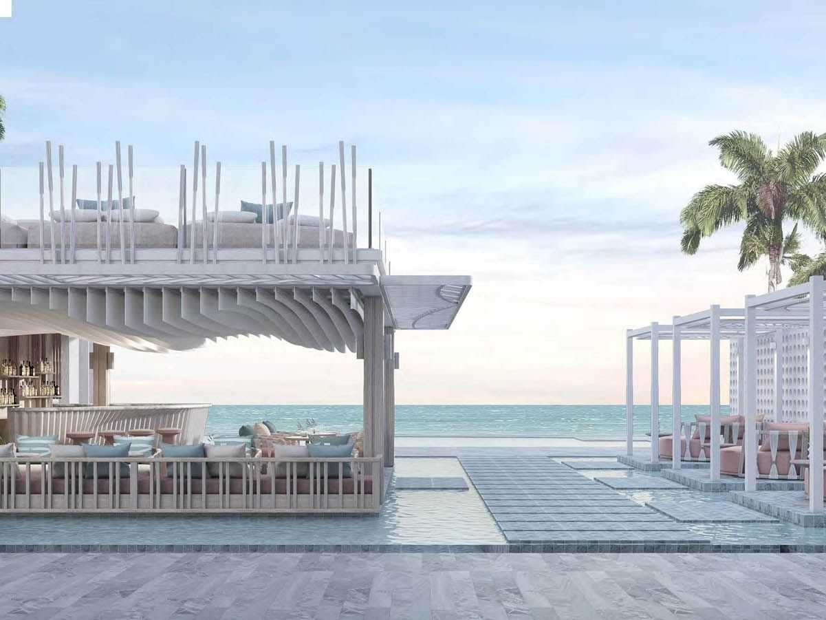 Canopy & cabanas in Beach Bar at U Hua Hin with the sea view