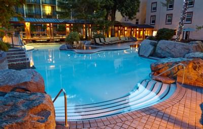 Outdoor pool at night.
