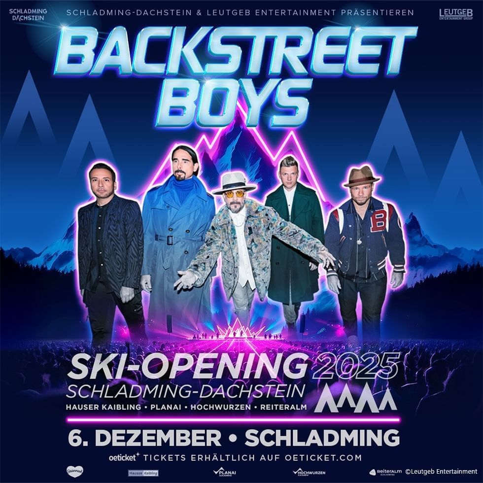 Poster per il concerto dei Backstreet Boys a Schladming-Dachstein il 6 dicembre 2025.