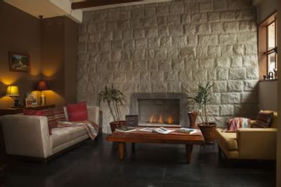 lobby with fireplace