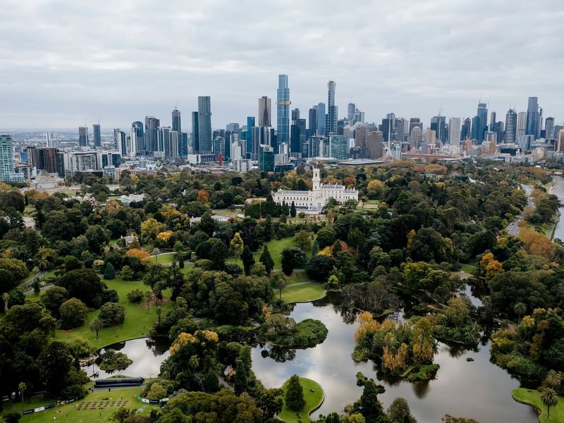 Aerial view of Royal Botanic Gardens near The Como Melbourne