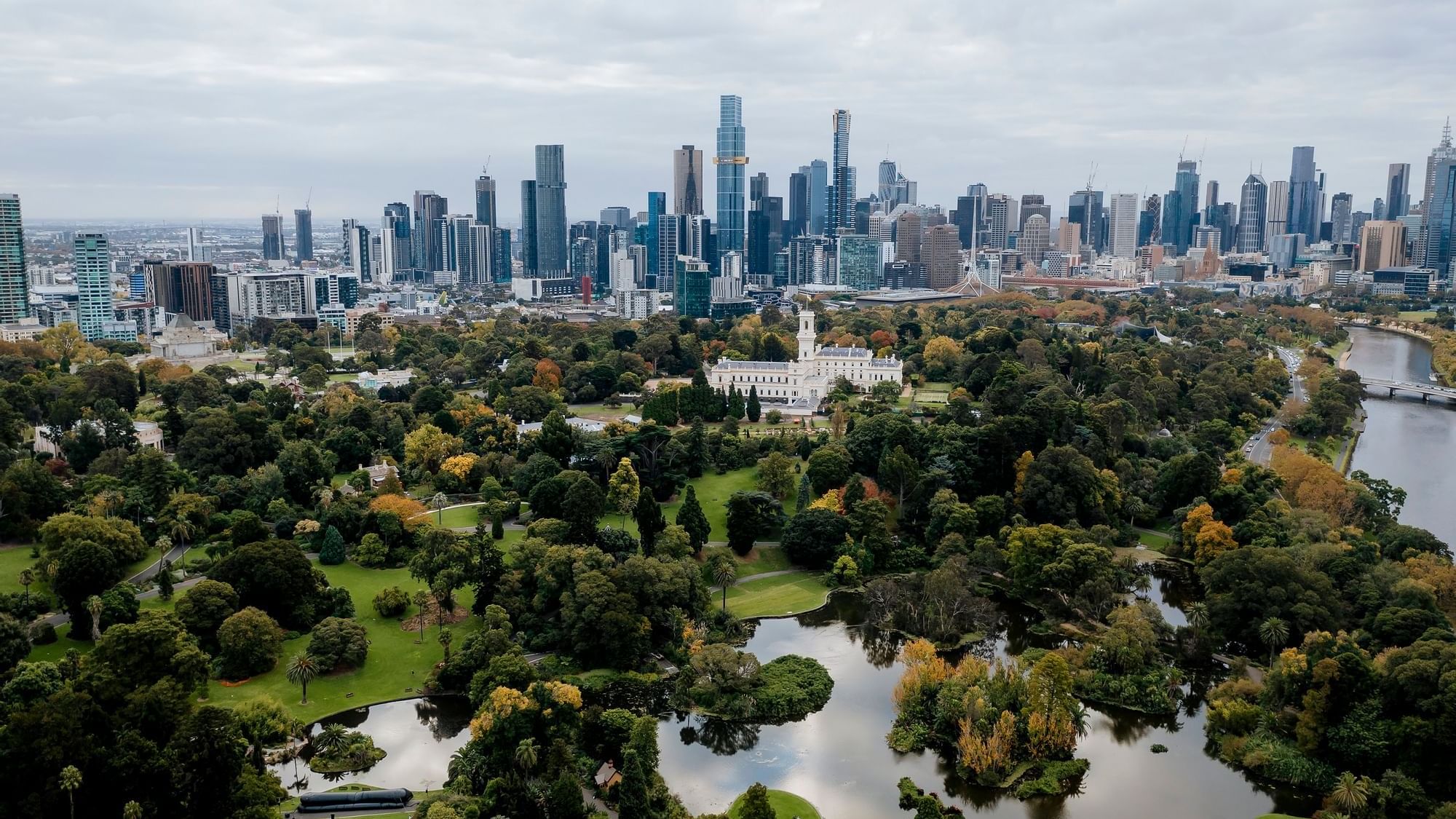 Aerial view of Royal Botanic Gardens near The Como Melbourne