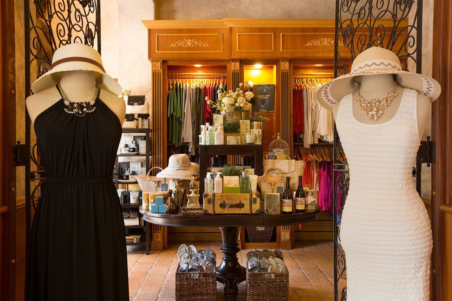 entrance to shop with dresses and accessories