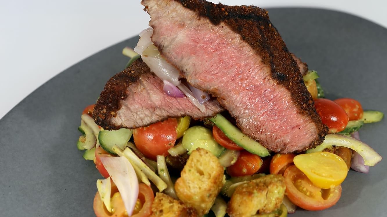 Steak & Panzanella Salad served in Cena Ristorante at Chateaux Deer Valley