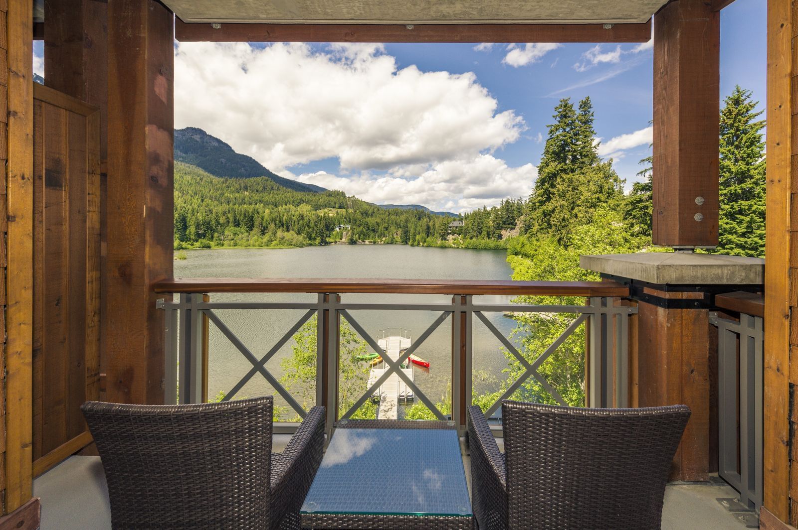 One Bedroom Lake View Suite, balcony lounge at Nita Lake Lodge