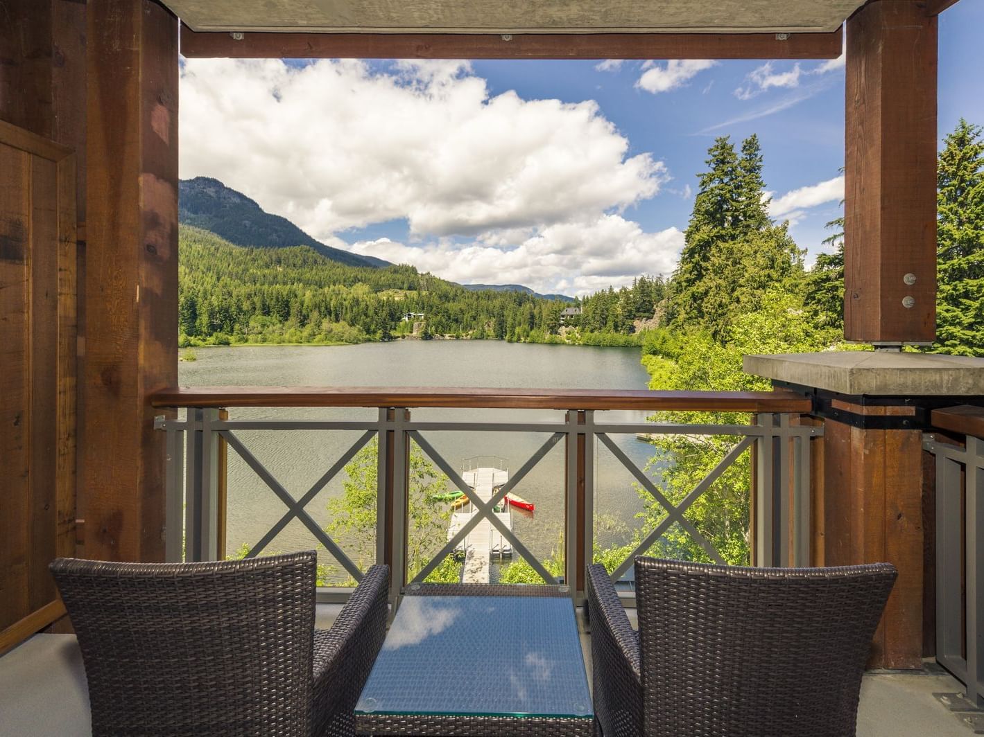 One Bedroom Lake View Suite, balcony lounge at Nita Lake Lodge