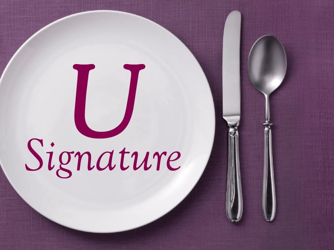 U Signature Dish plate, butter knife and spoon at U Hotels