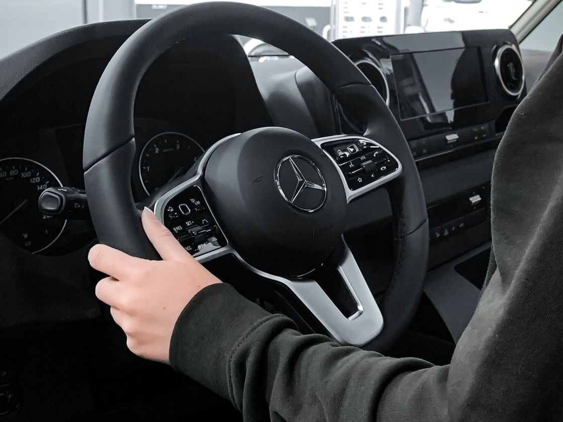 Closeup of a Mercedes helm in a shuttle at Pelham on Earle
