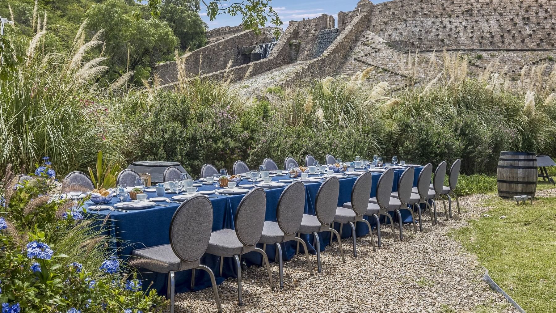 Outdoor dining set-up with glassware at Live Aqua San Miguel de Allende