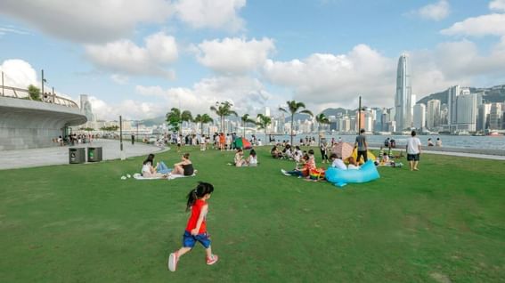 People enjoying & playing in West Kowloon Art Park near Park Hotel Hong Kong