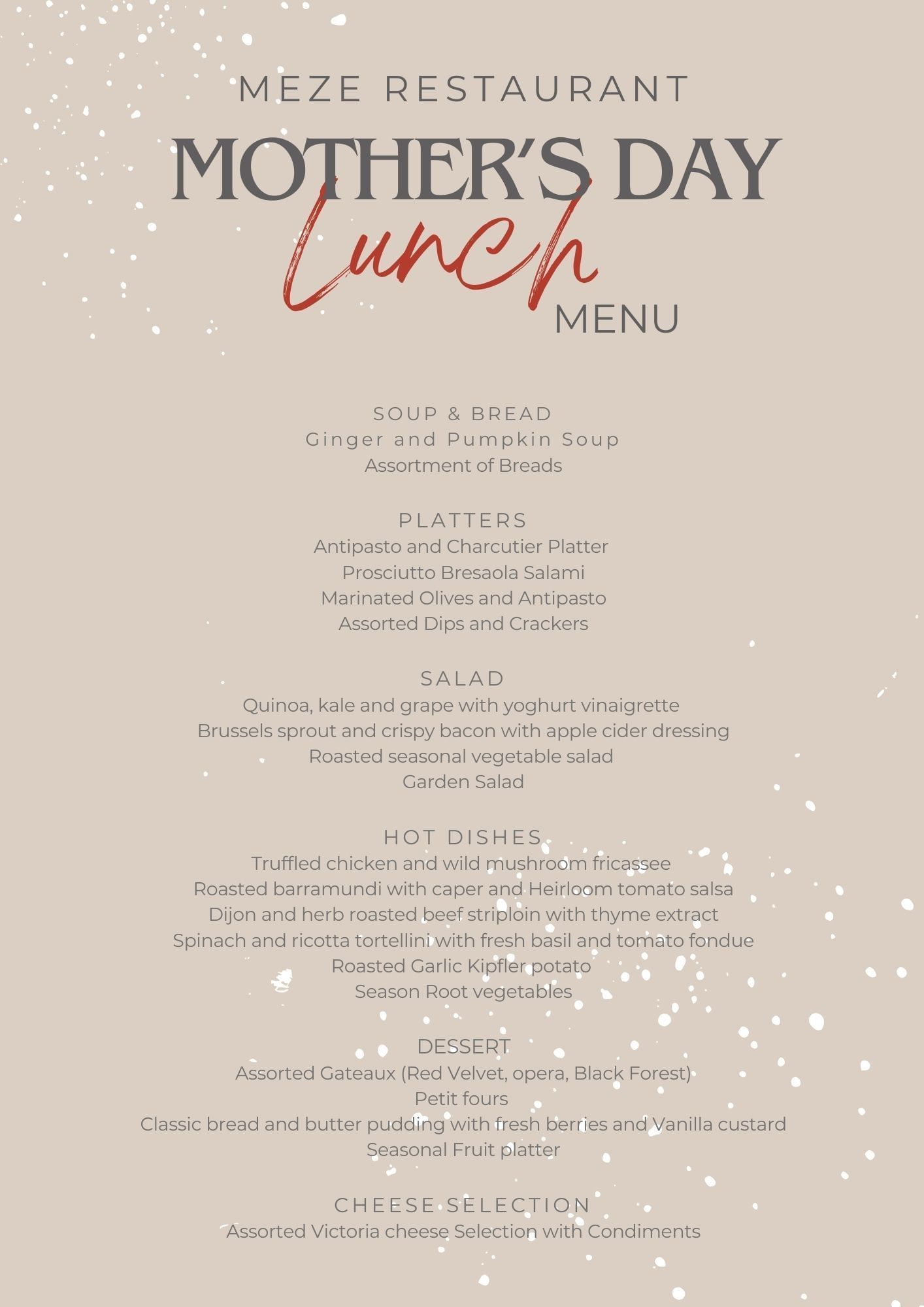 Mother's Day Menu
