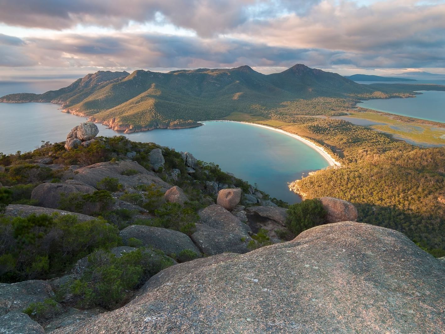 Hazards mountain range with the Bay at Freycinet Lodge

