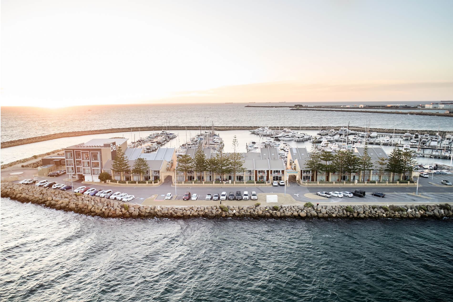 Aerial view of the Be Fremantle apartments by the ocean