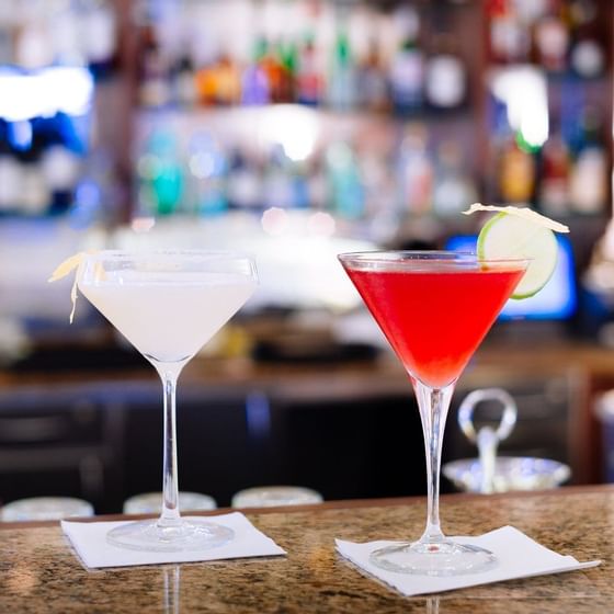 Closeup of cocktails served in a Bar at Schloss Hotel Pichlarn
