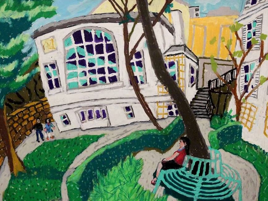 Painted wall art of The Secret Garden by Bernard Ollis in Mitchell Fine Art near Sofitel Brisbane Central