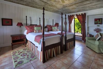 two beds in tropical villa