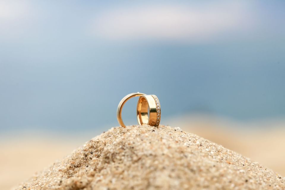 Wedding ring's closeup at the beach in Holiday Inn Montego Bay