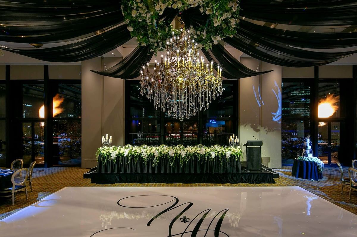 Wedding hall decorated in green at Crown Hotel Melbourne