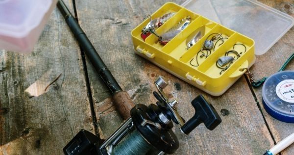 Fishing gear in Tasmania including rod, reel and bait
