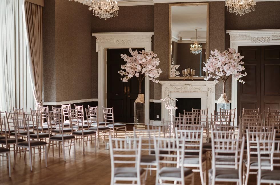 Wedding ceremony in Downshire Ballroom at Easthampstead Park in Berkshire