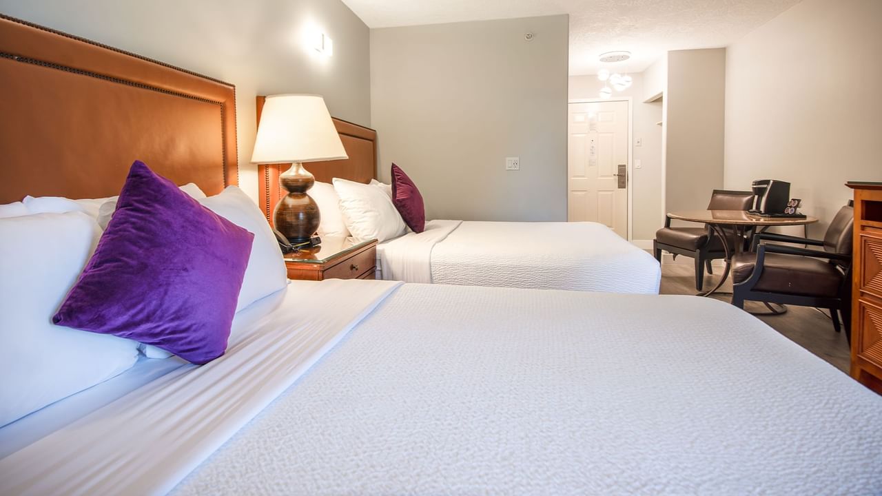 Hotel guestroom with two queen beds