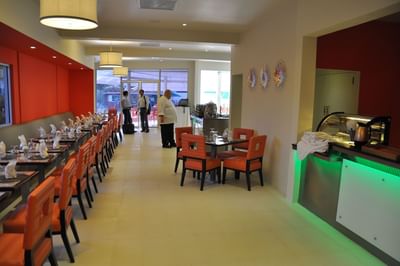 Dining table set-up in Aromas Café at Pegasus Hotel Guyana