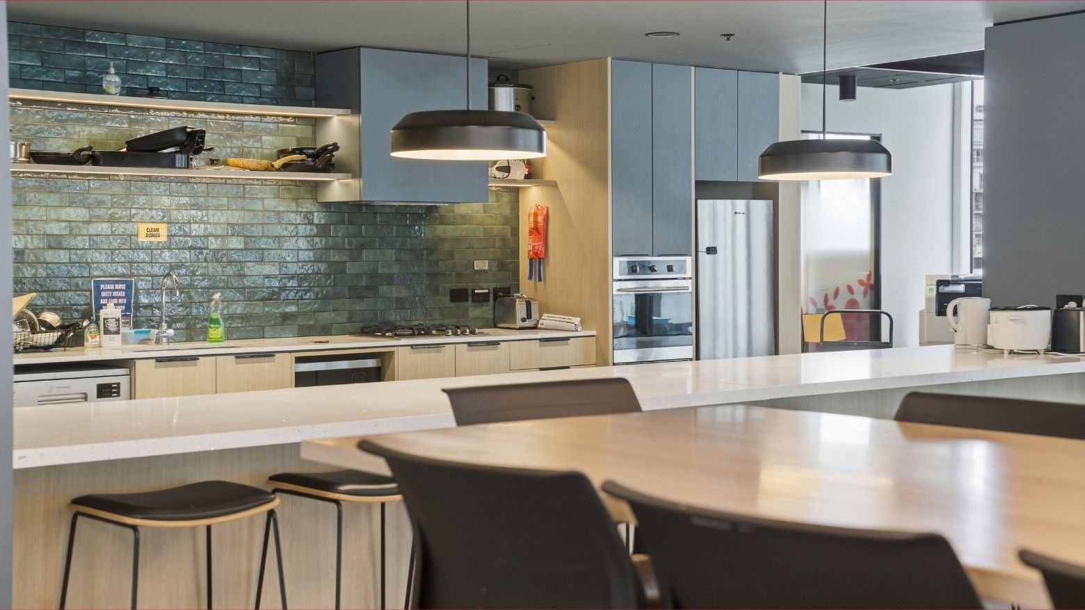 Modern kitchen with dining area in Mayoral Drive Student Accommodation.