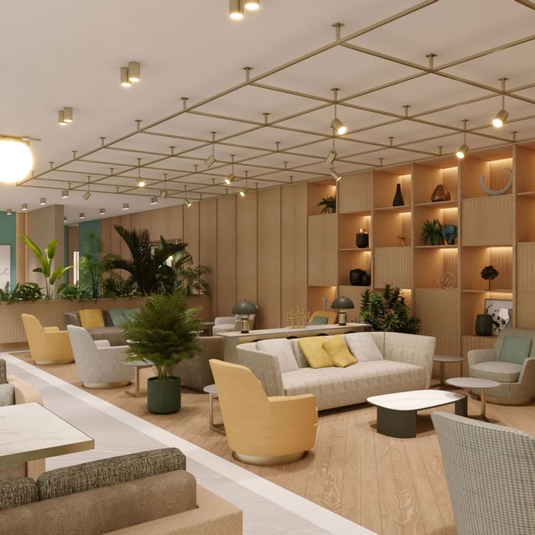 Элегантный Cullinan Lounge с мебелью и растениями в Cullinan Belek в Анталии.