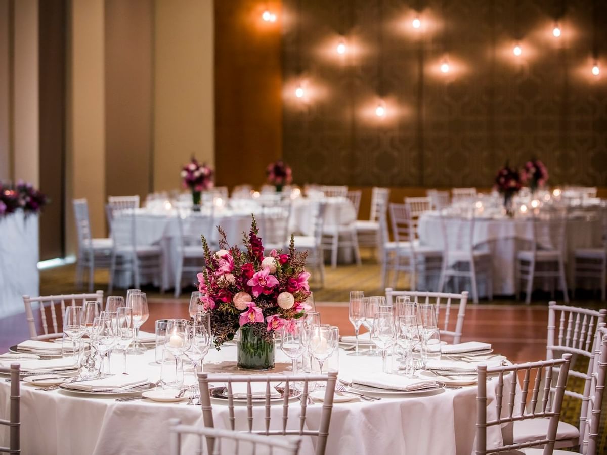 Banquet tables arranged in Garden Room at Crown Melbourne hotel