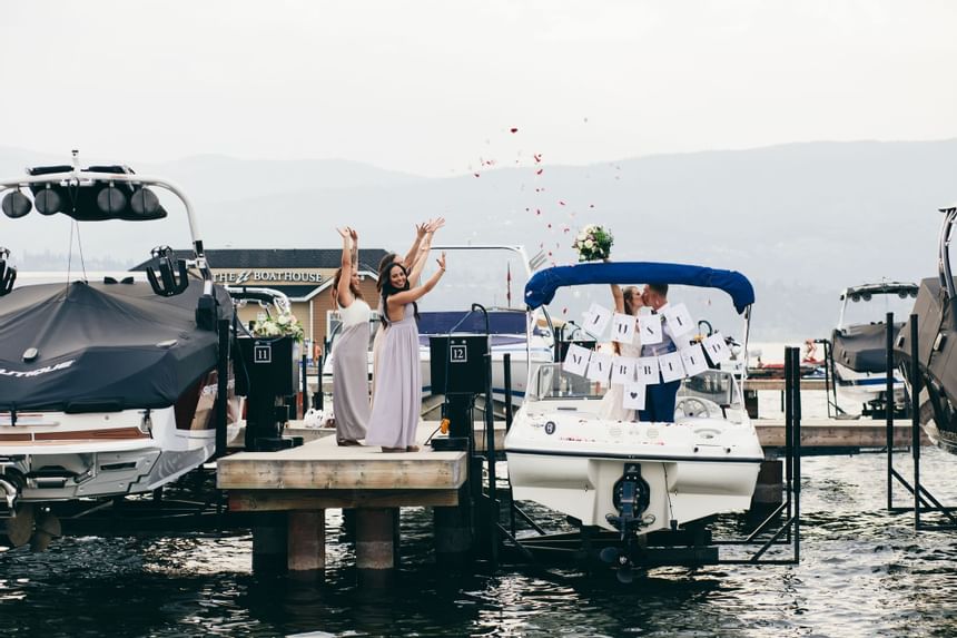 A wedding celebration by the dock at Hotel Eldorado