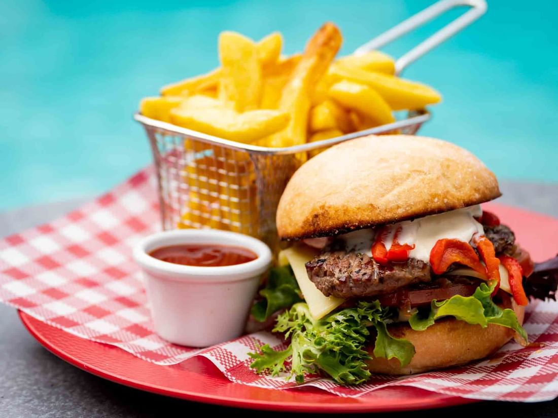 Steak Sandwich served, Pullman Palm Cove Sea Resort