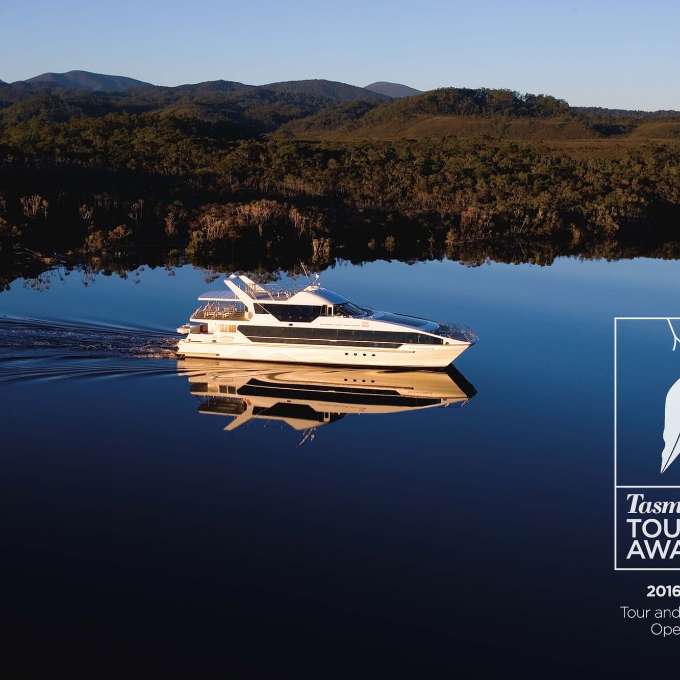 Banner of Tasmania Tourism award 2016 at Gordon River Cruise